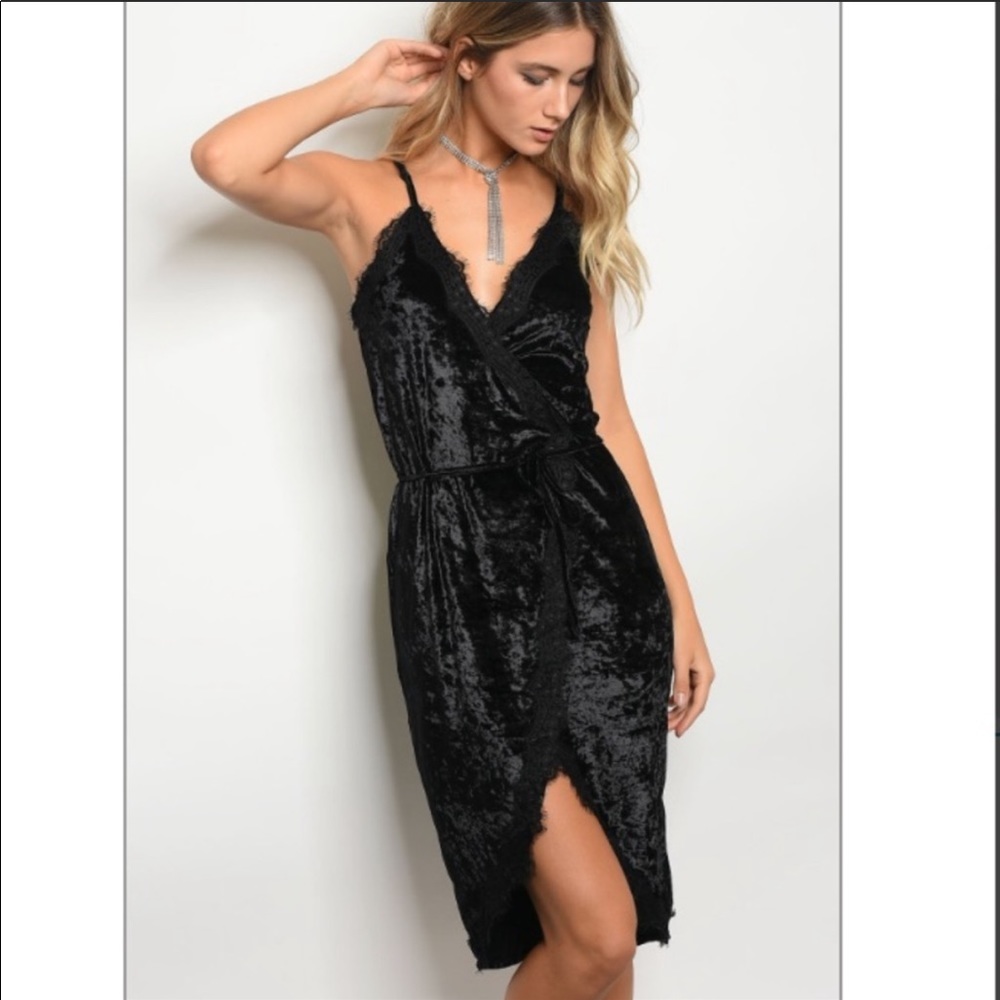 Black Velvet Wrap Dress